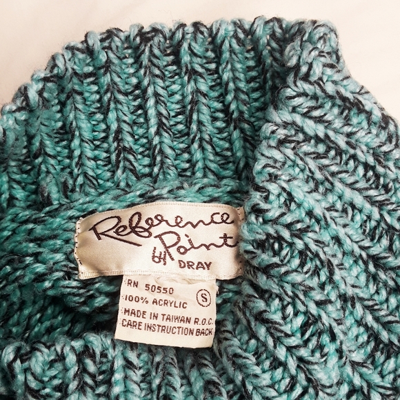 VINTAGE REFERENCE POINT by Dray Teal Black Marled Print Knit Sweater Top Small - Picture 2 of 6